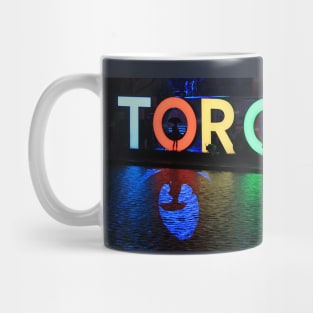 Toronto Sign All Lit Up With Umbrella Silhoette Mug